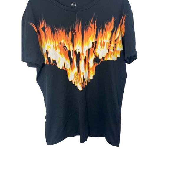Y2K Armani Exchange Graphic T-shirt Fire Flame Black Orange Crew Neck XL - Picture 5 of 9